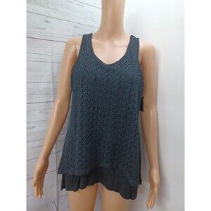 Signature Studio Womens Top Black Tank Round Neck Lace Sleeveless Lined Sz S